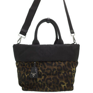 Prada Tessuto reversible tote bag leopard camouflage Yellow Black